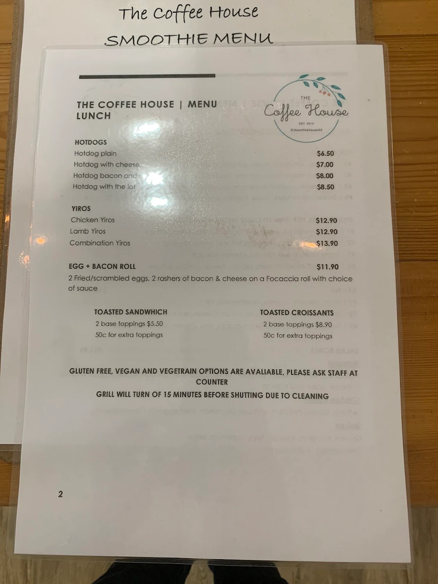 Menu, The Coffee House