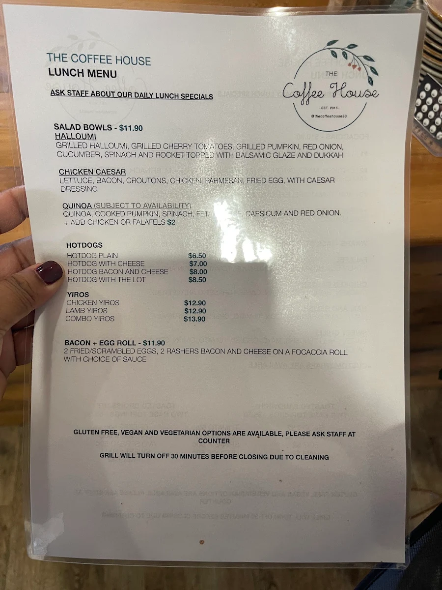 Menu, The Coffee House