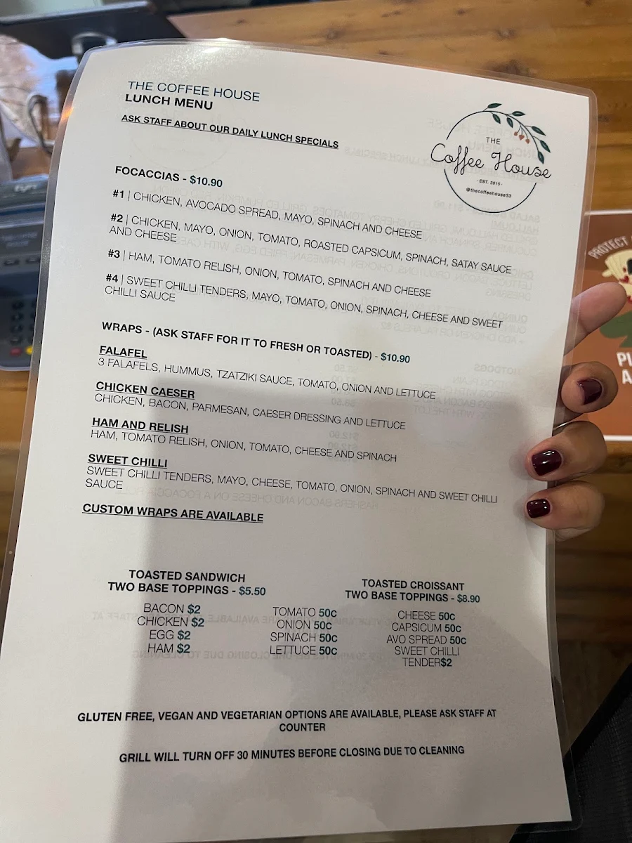 Menu, The Coffee House