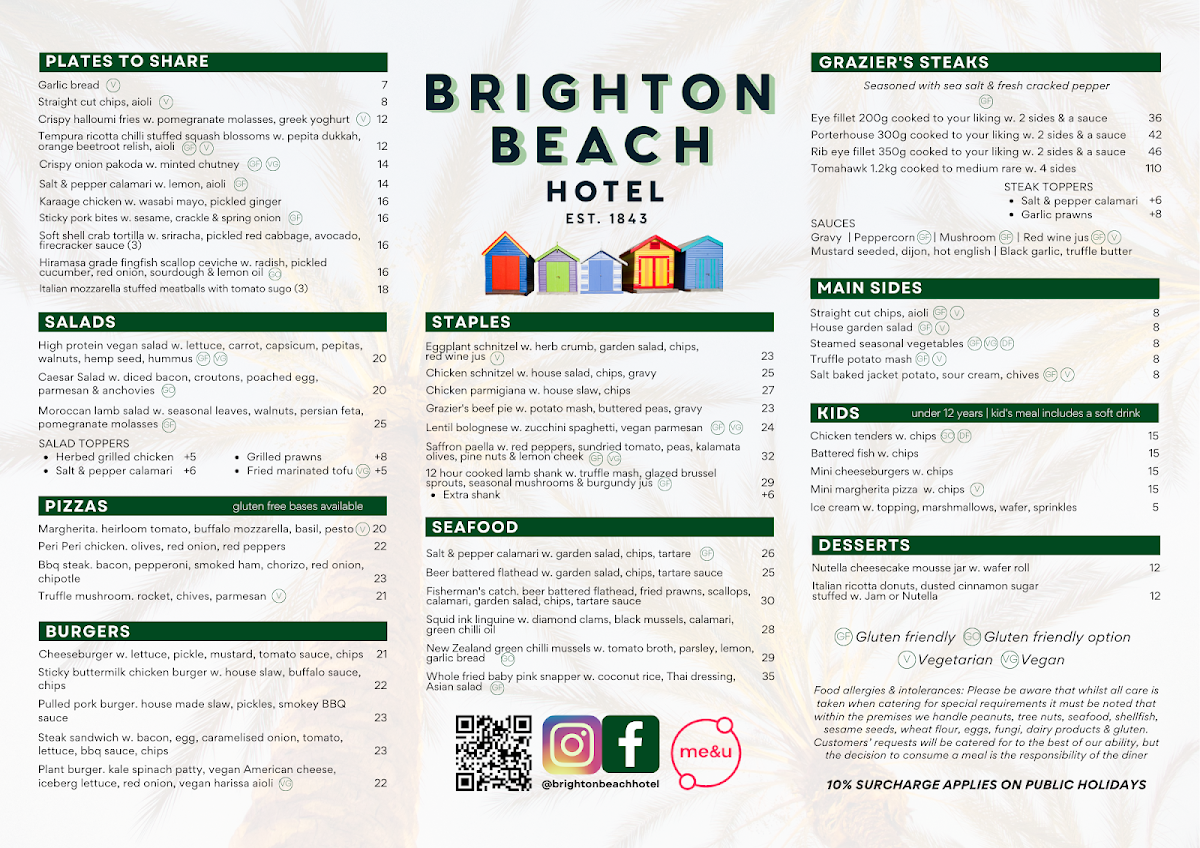 Menu, Brighton Beach Hotel