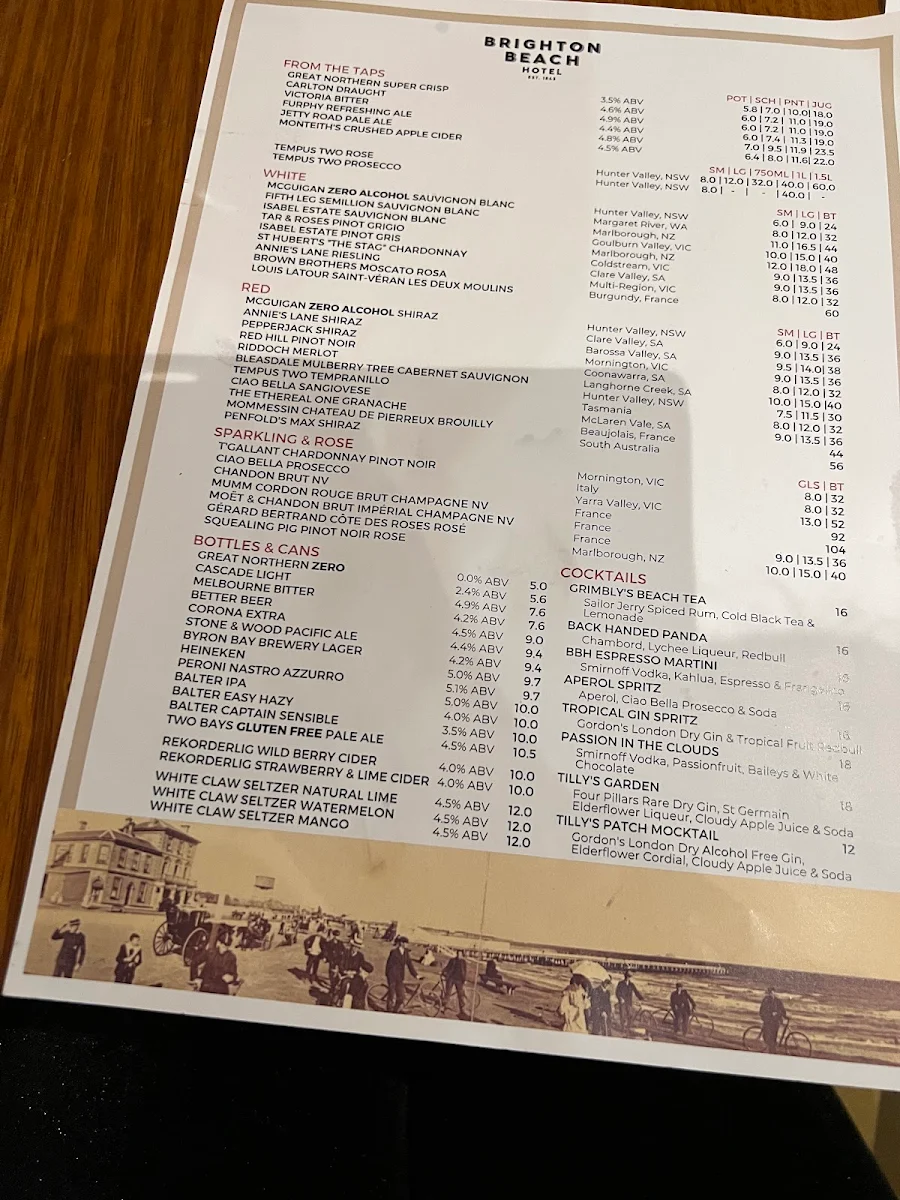 Menu, Brighton Beach Hotel