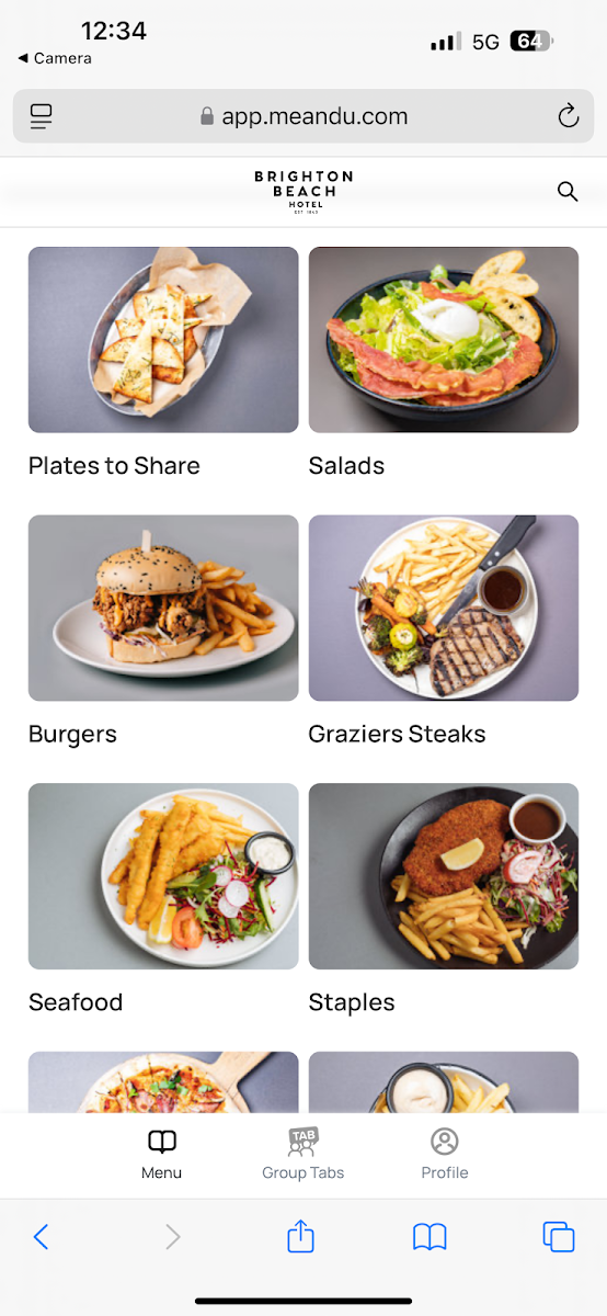 Menu, Brighton Beach Hotel