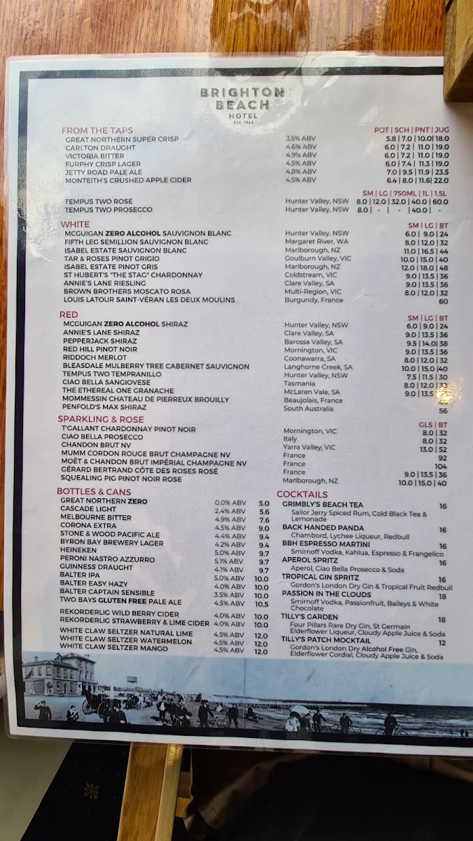 Menu, Brighton Beach Hotel