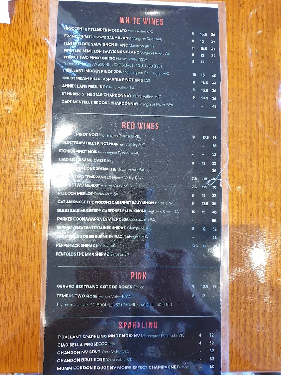 Menu, Brighton Beach Hotel
