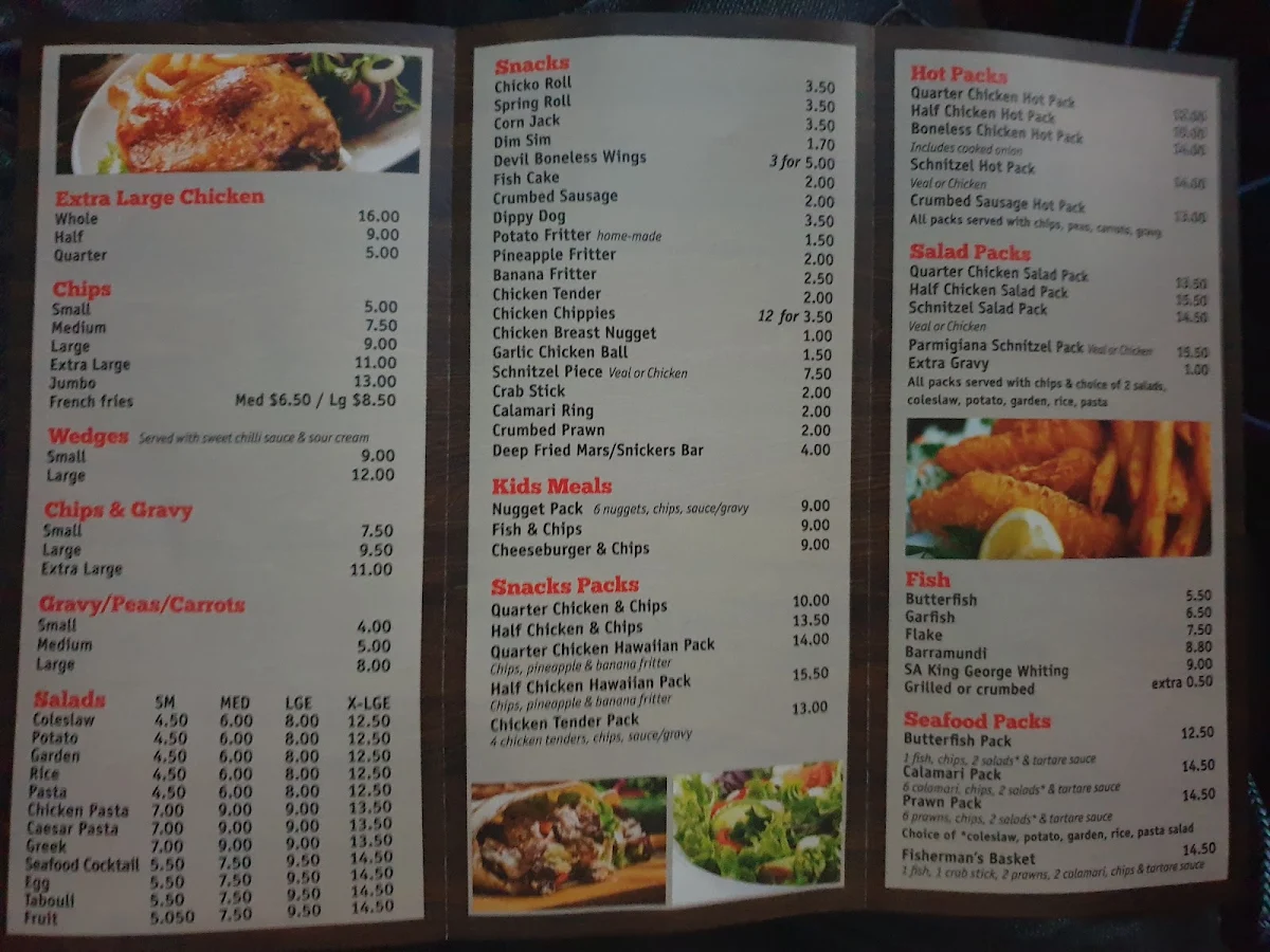 Menu, Captain Chicken and Seafood - Salisbury Plain