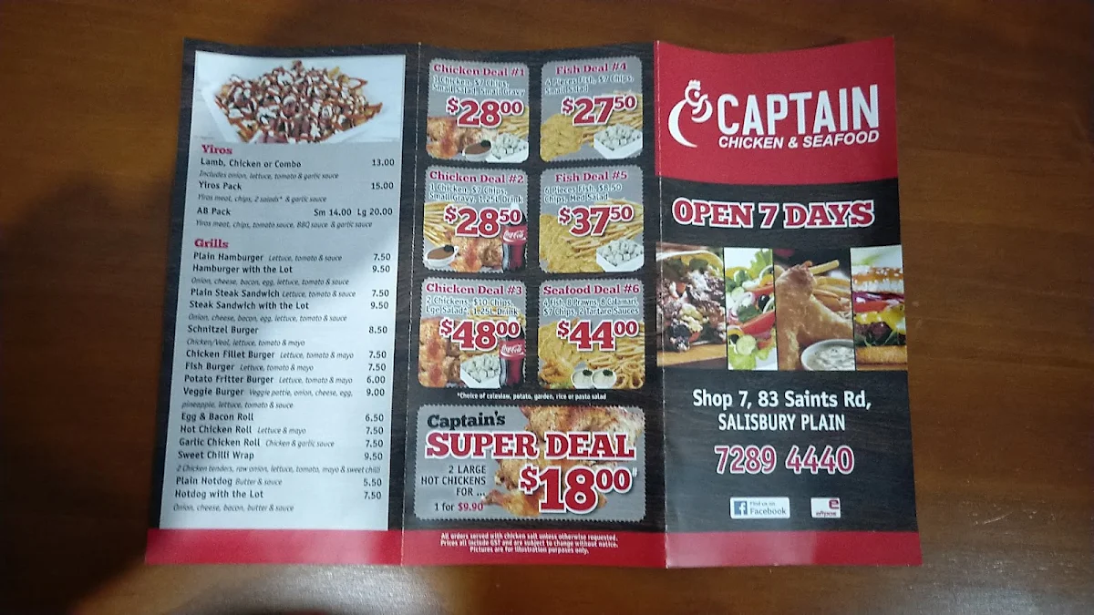 Menu, Captain Chicken and Seafood - Salisbury Plain