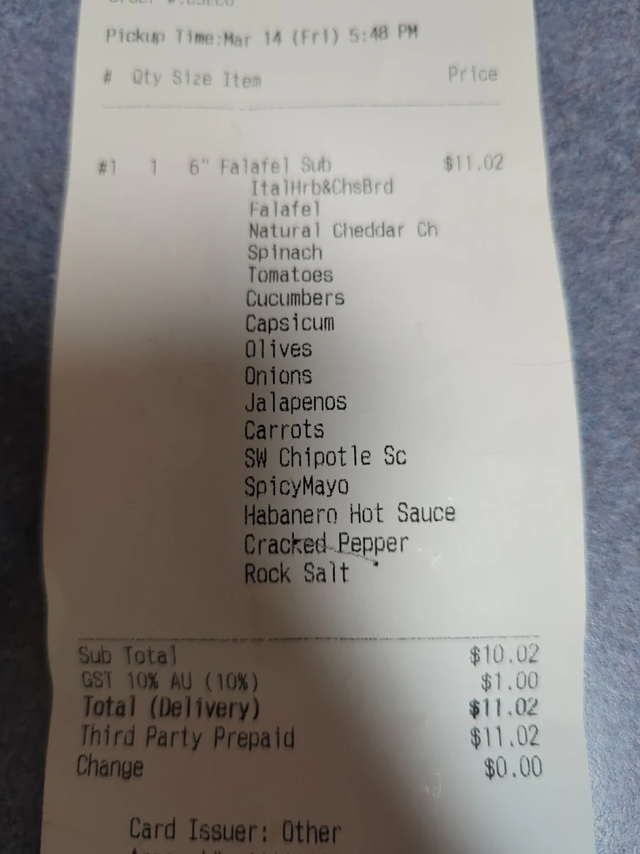 Menu, Subway