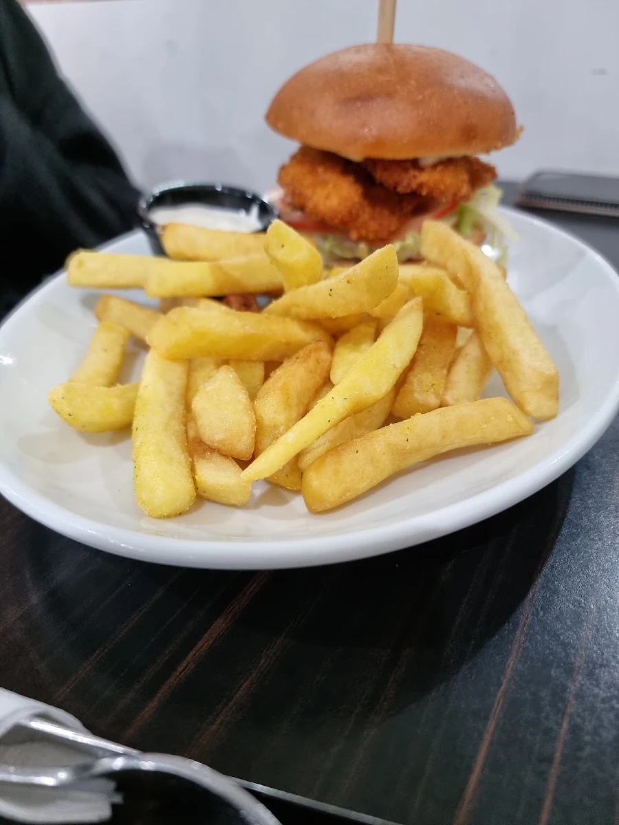 Chicken Schnitzel Burger and Fries