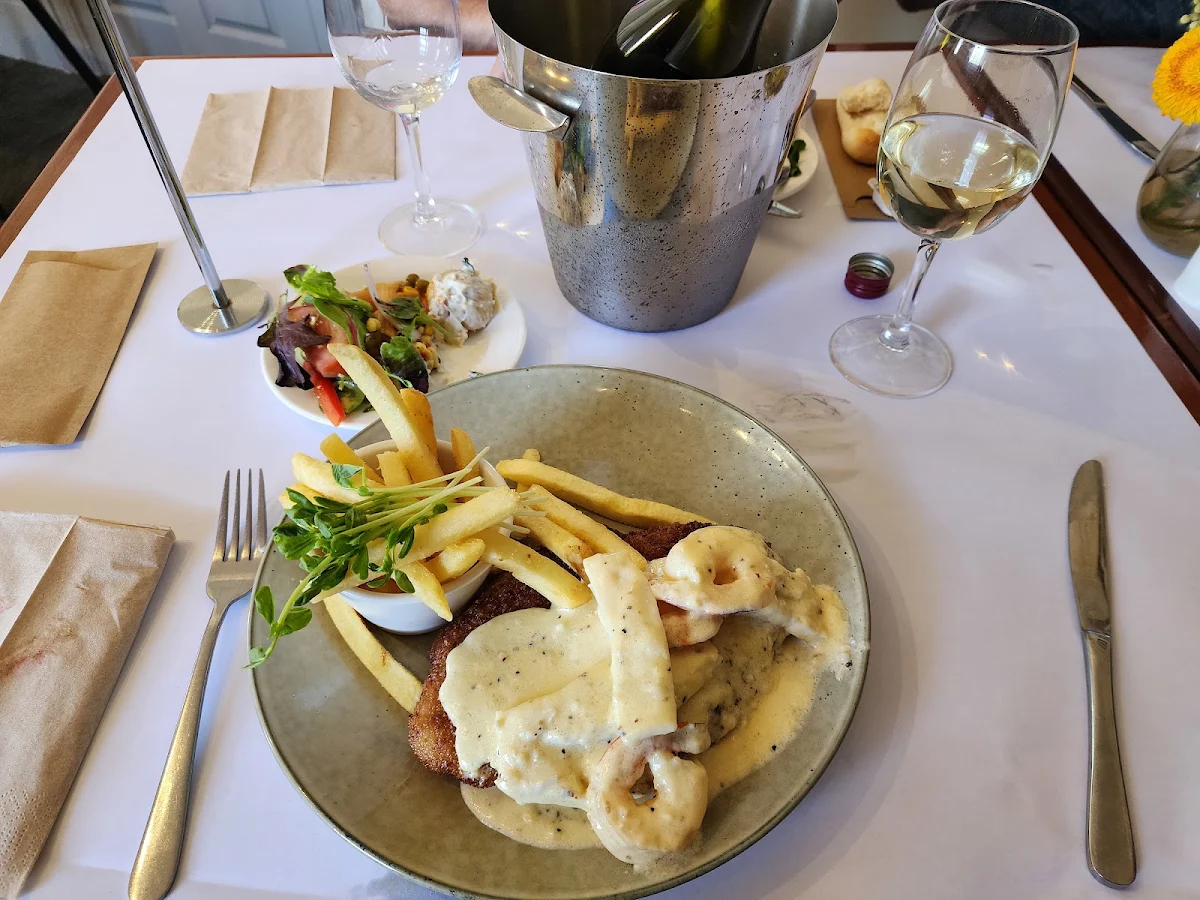 Chicken Schnitzel with Prawns & Squid