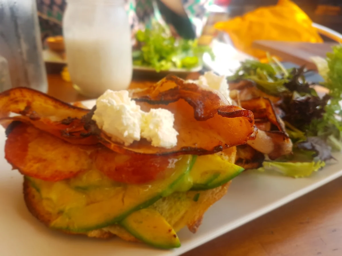 Bacon Cheese Tomato and Avocado on Sourdough