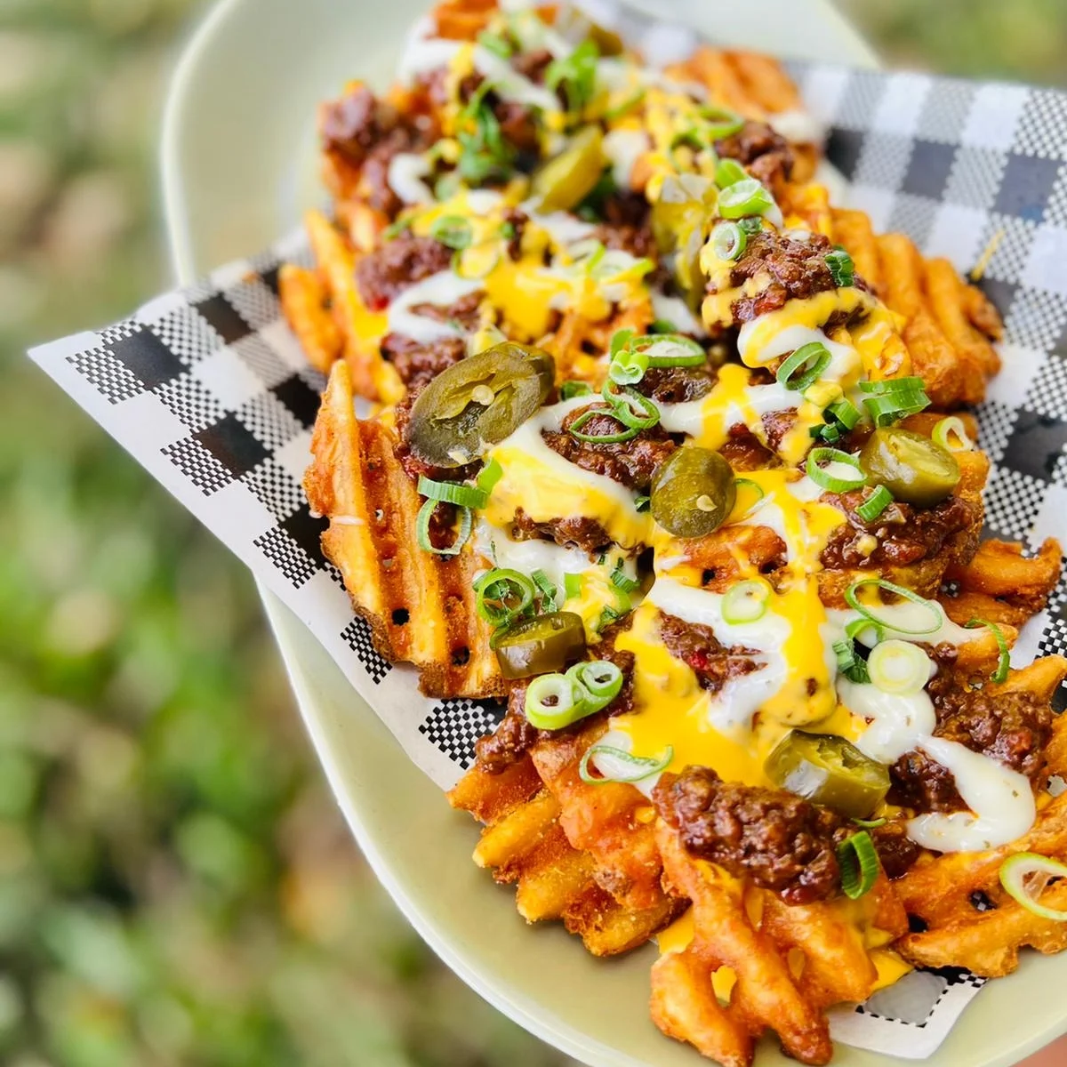 Crazy Fries with Pulled Pork Coriander Shallots and Chilli Mayonnaise