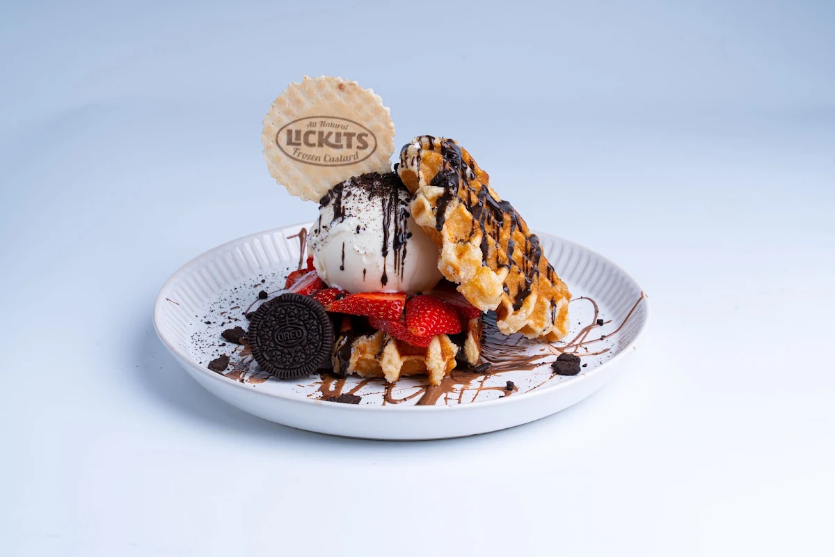Oreo Strawberry Waffle Stack, Lickits Frozen Custard
