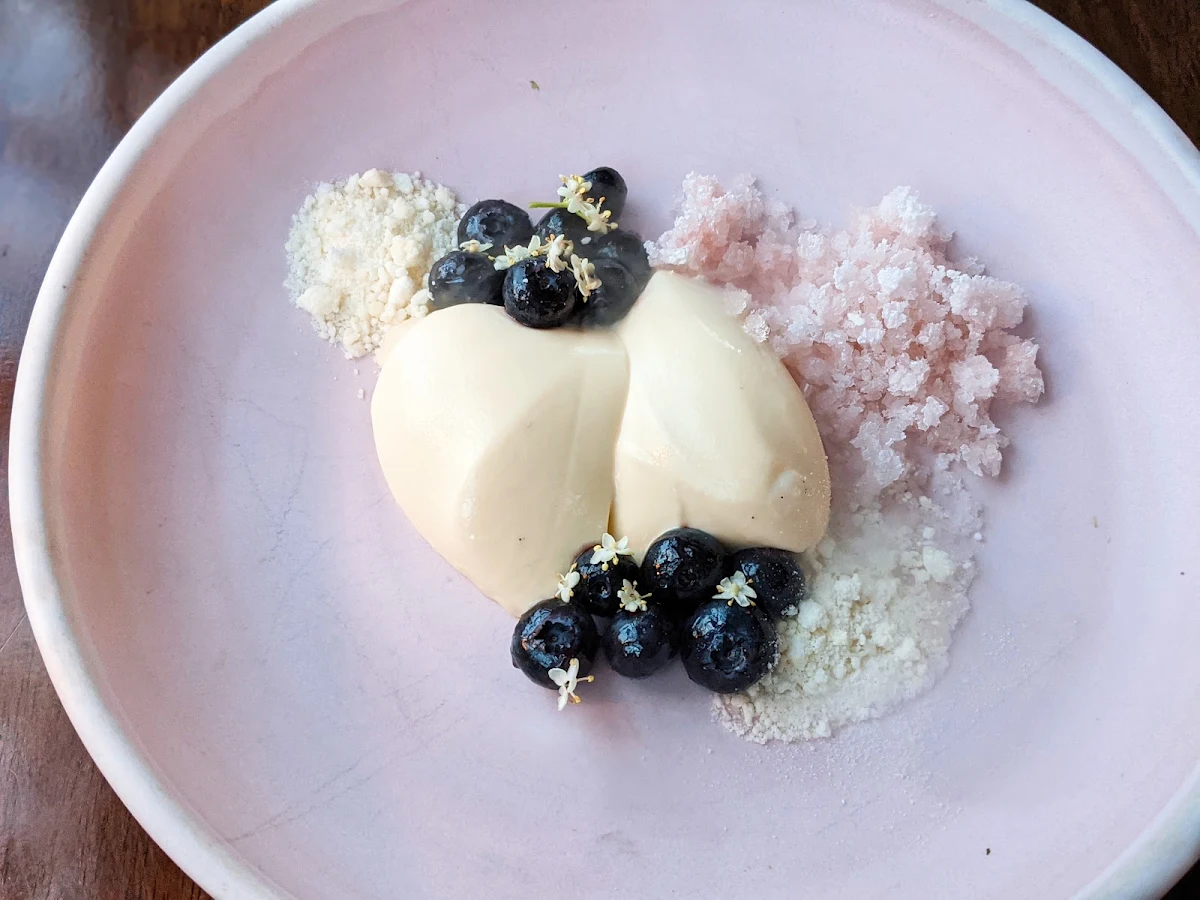 Tonka Bean Panna Cotta Blueberries White Chocolate Lavender Granita Elderflower