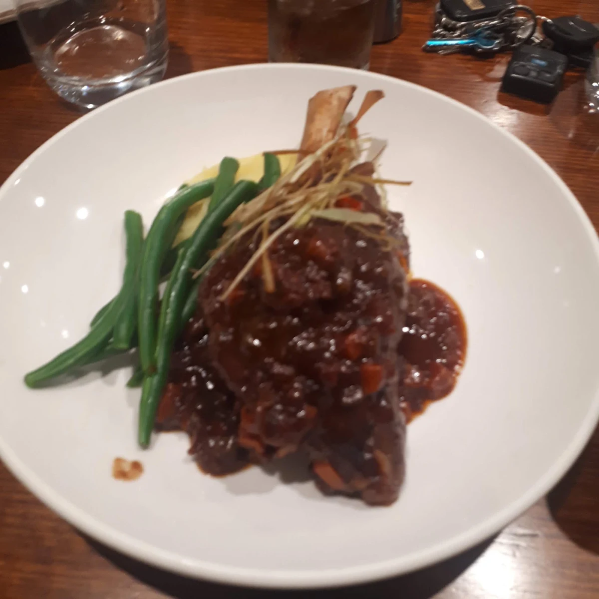 Lamb Shank with Mashed Potatoes and Green Beans and Gravy