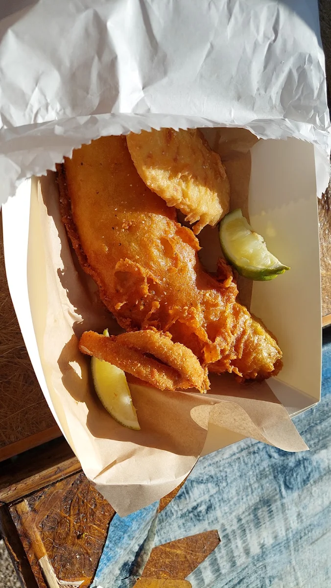 Battered Fish with Potato Scallops and Calamari Rings