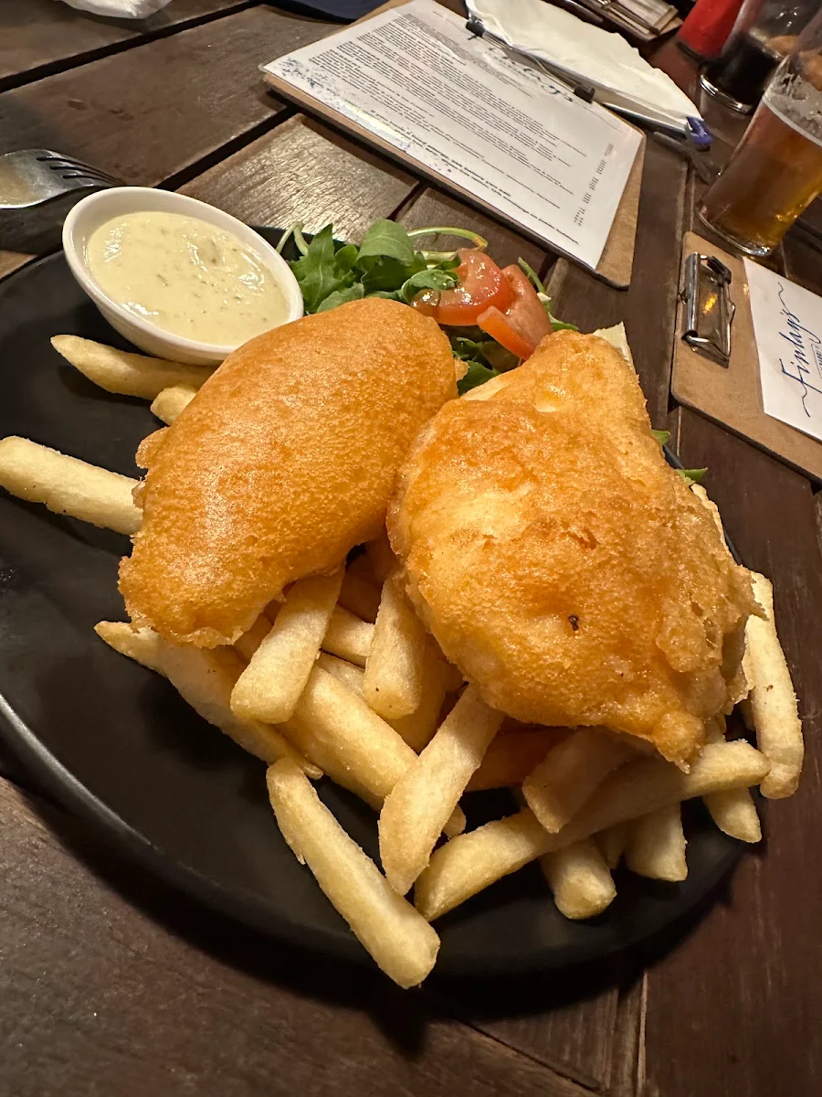 Fish & Chips and Calamari Salad