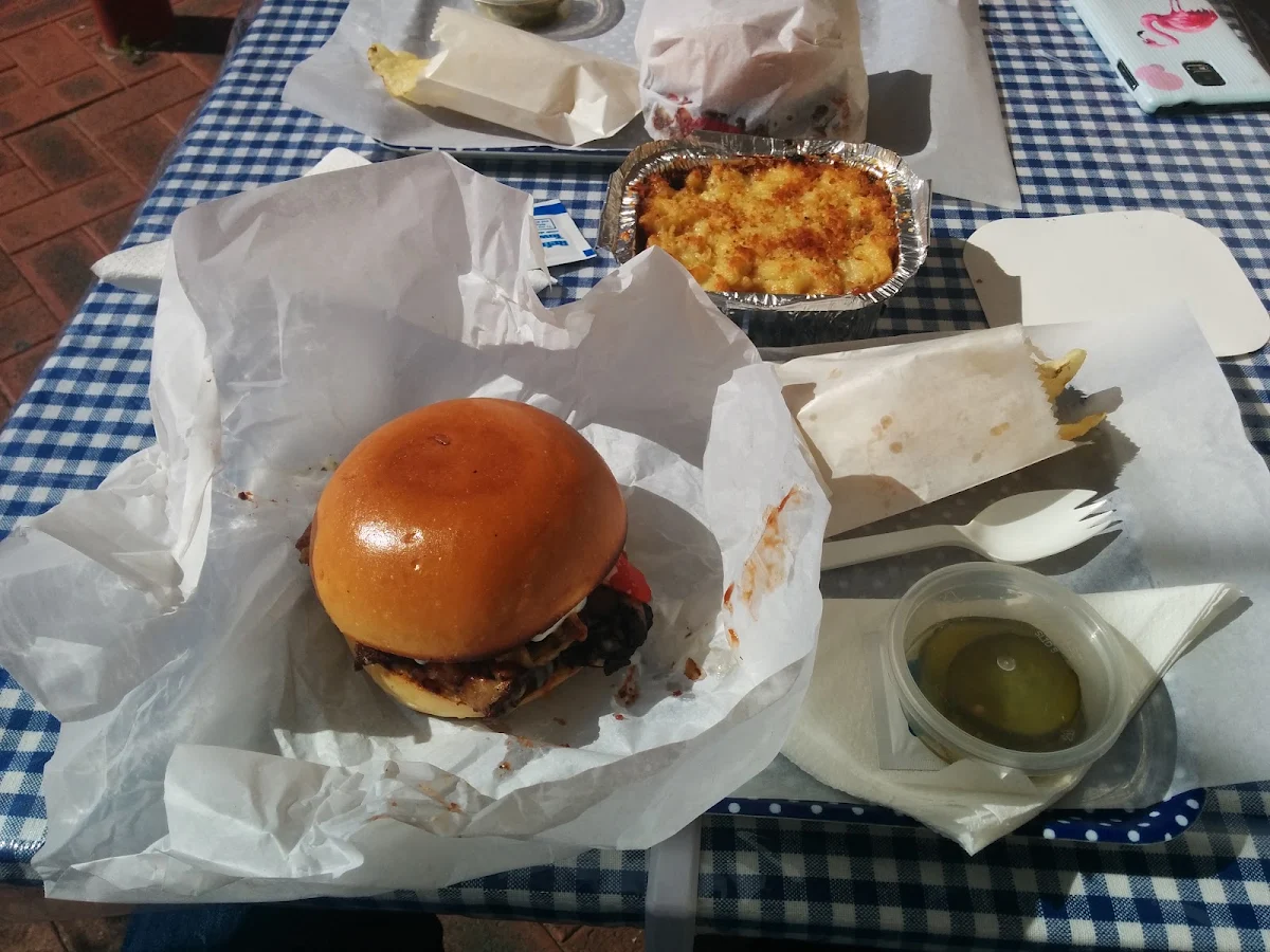Brisket Burger and Mac and Cheese