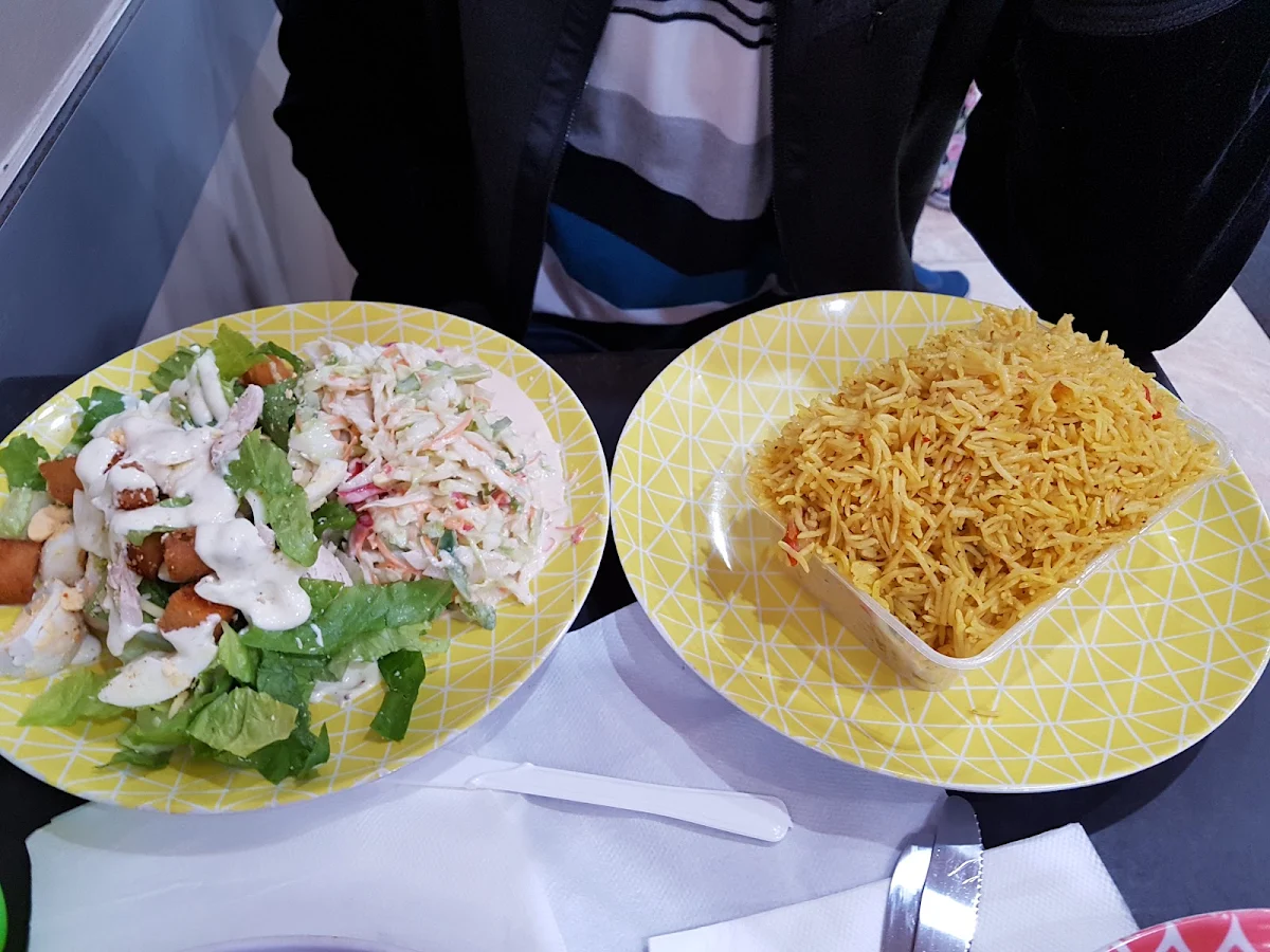 Spicy Chicken with Rice and Caesar Salad