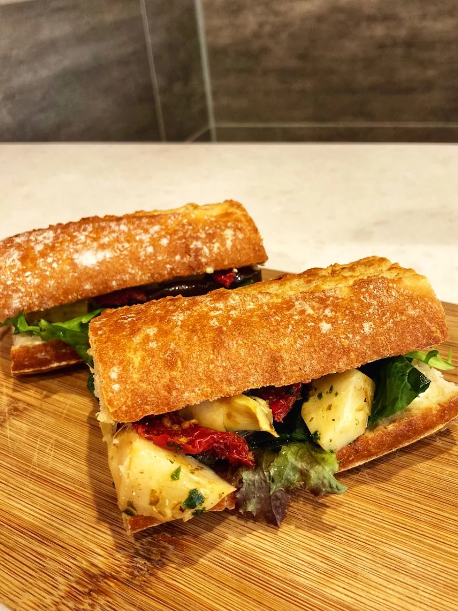 Eggplant Artichoke Goat Cheese & Dried Tomato Baguette