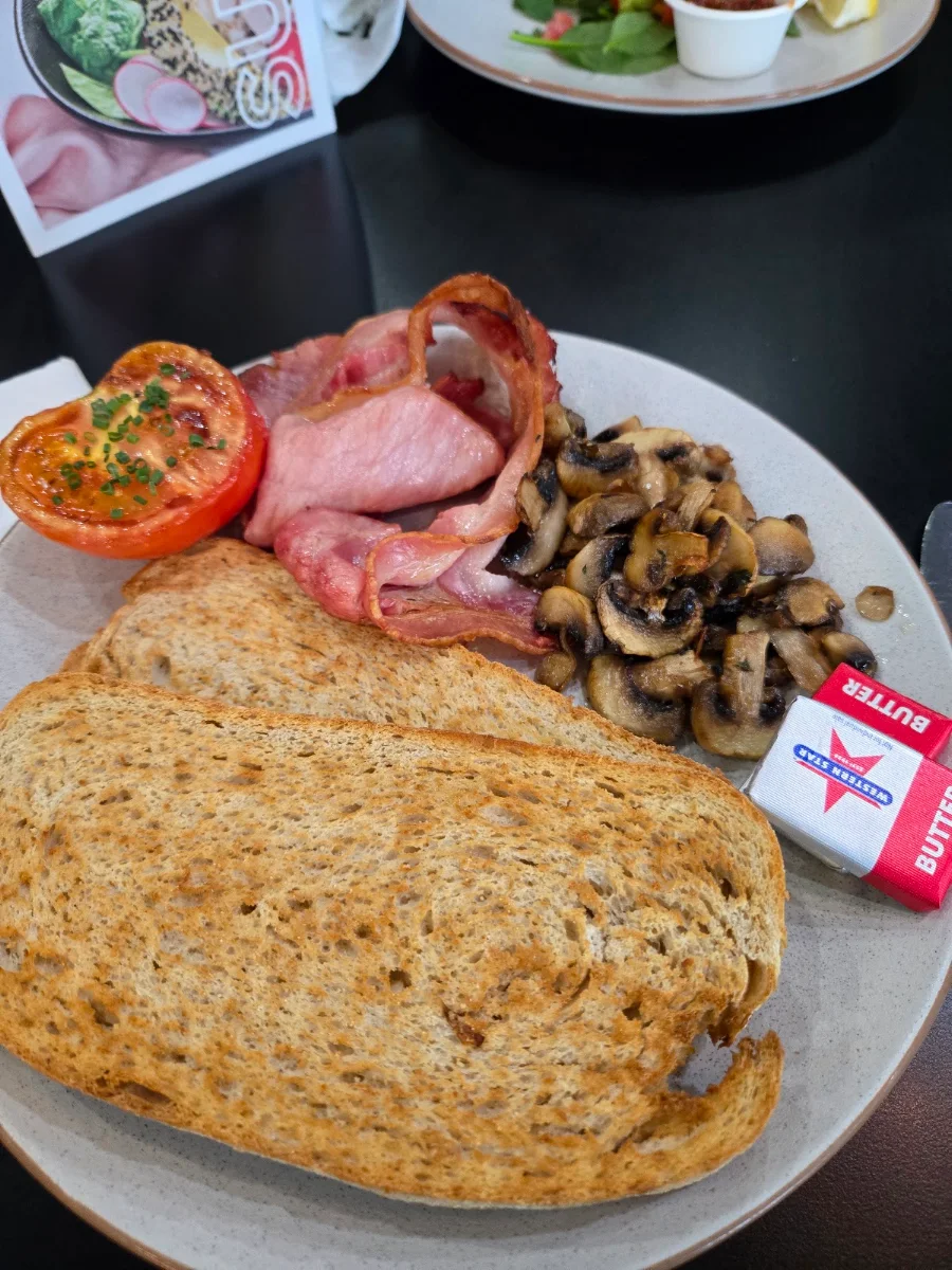 Sourdough Toast with Mushrooms Tomato and Bacon