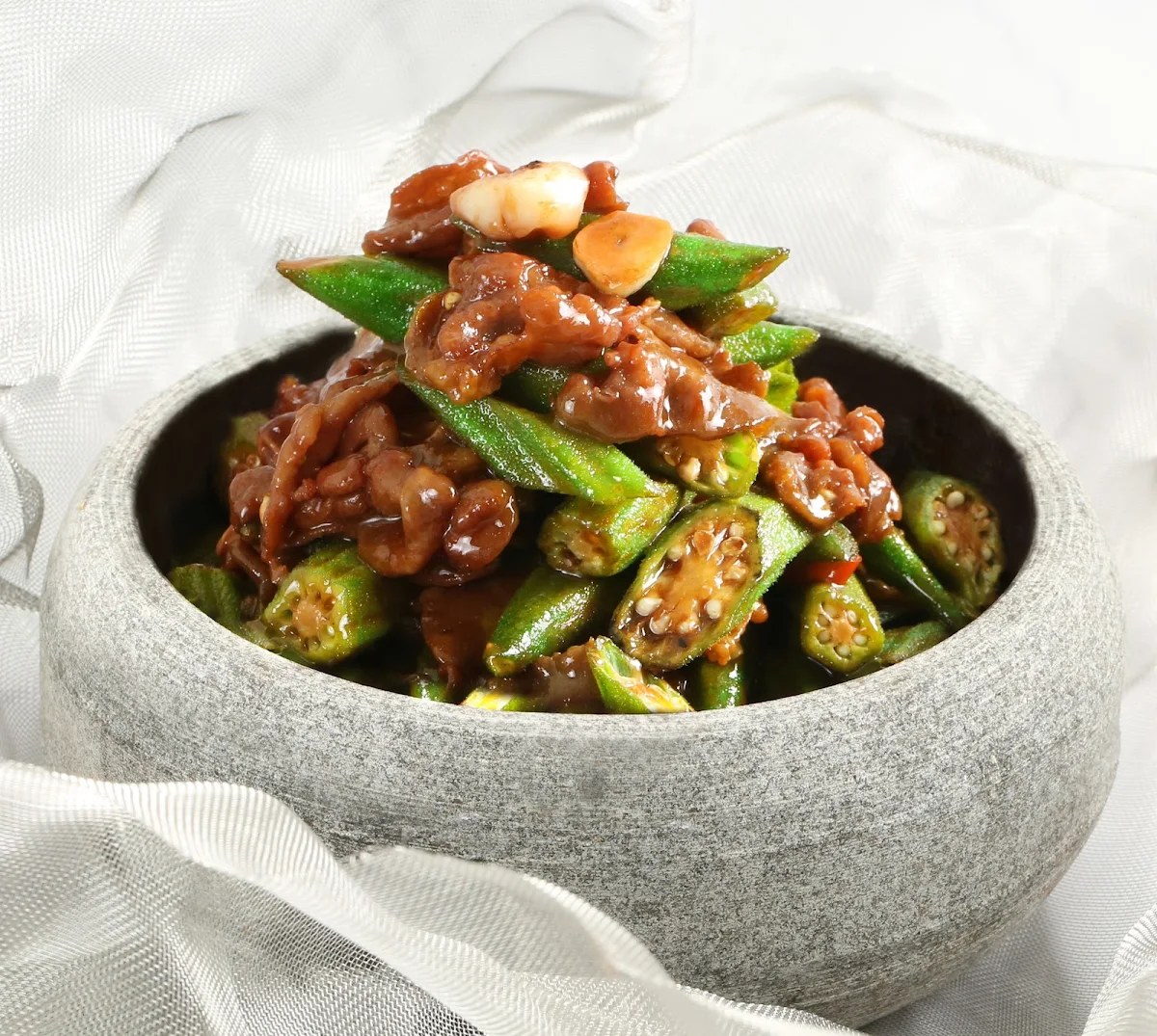 Stir Fried Black Fungus Sliced Lotus Root Chinese Yam and Okra