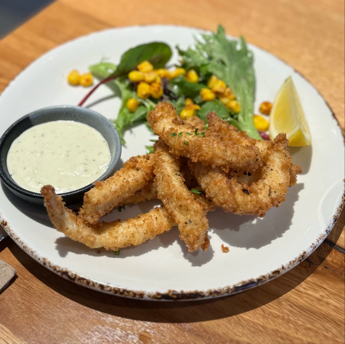 Lemon Pepper Calamari with Mango Corn Salsa & Tartare Sauce