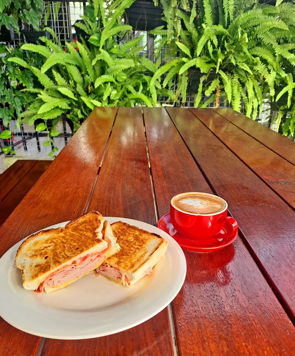 Ham Cheese and Tomato Toastie with Coffee