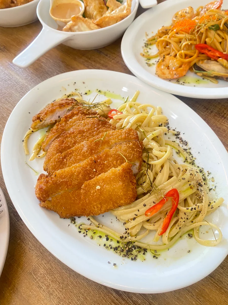 Pork Katsu with Thai Basil Pasta
