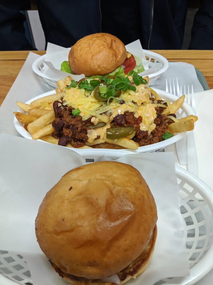 Burger and Chilli Cheese Fries