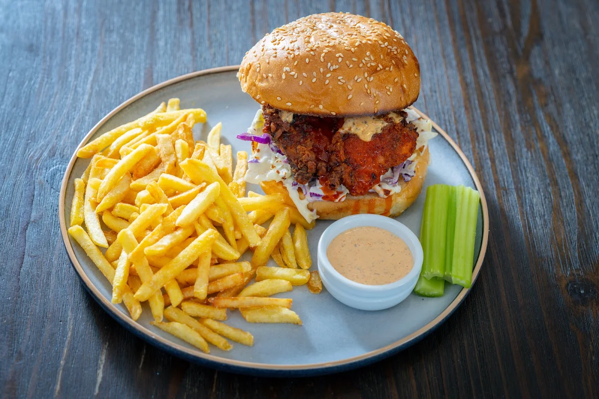 Crispy Buffalo Chicken Burger with Chips