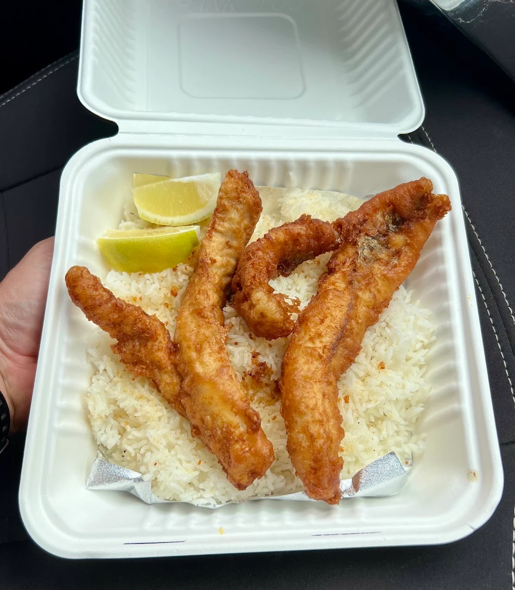 Rice, Blue Marlin Fish and Chips