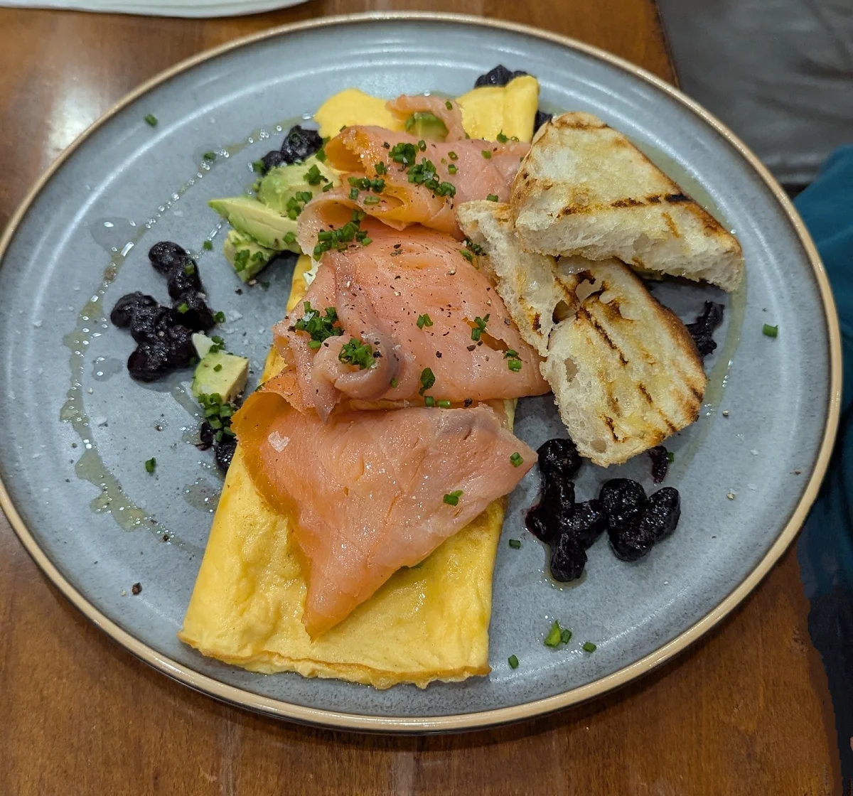 Smoked Salmon Omelette with Avocado Cream Cheese and Chives