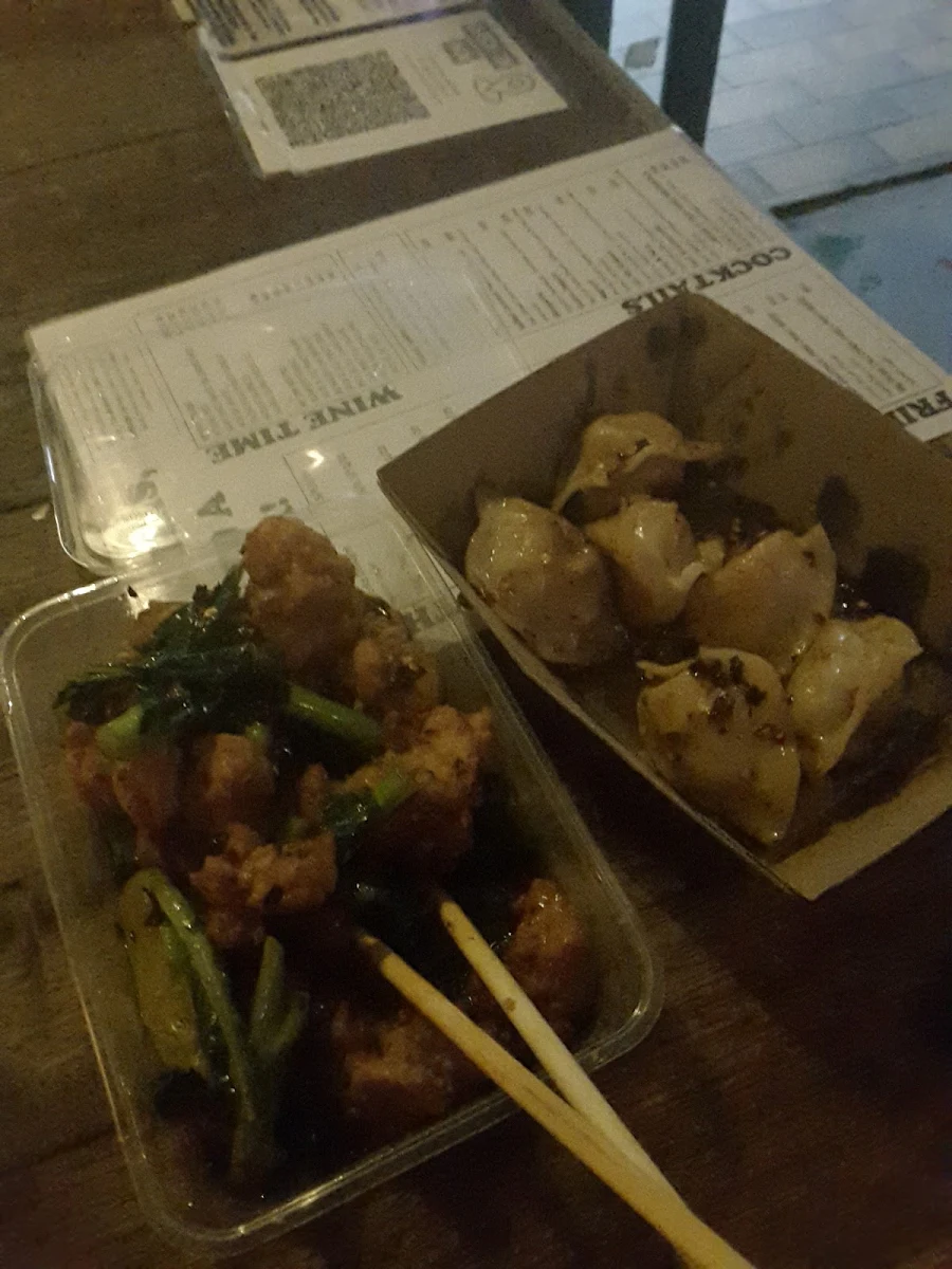 Fried Chicken Chinese Broccoli and Fried Dumplings