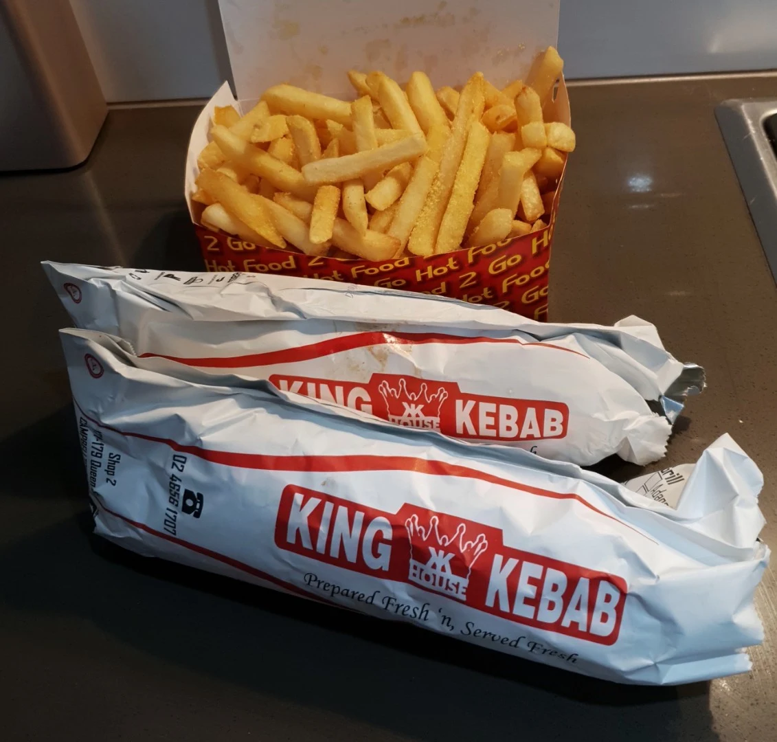 Two Chicken Kebab Wraps and Chips, King Kebab House