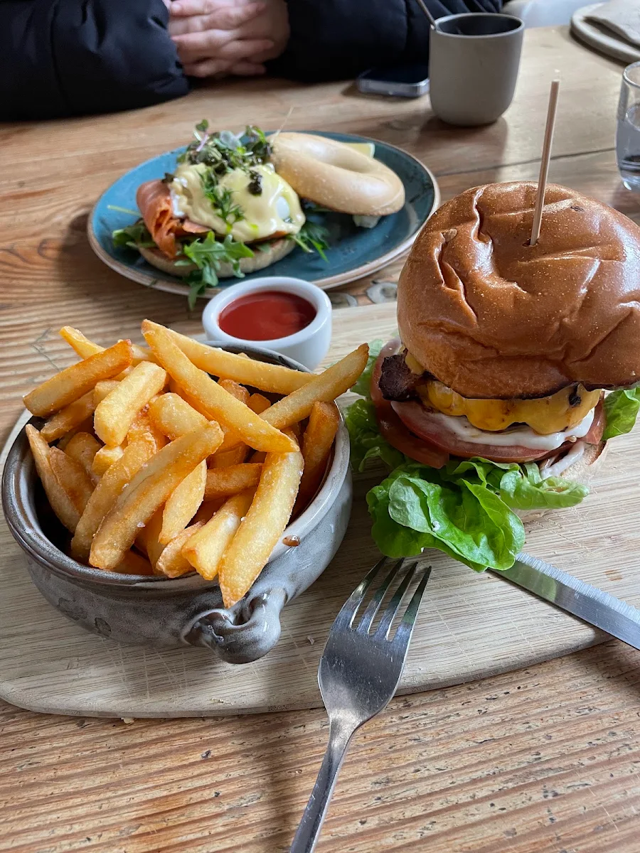 Beef Burger and Fries with Cheese