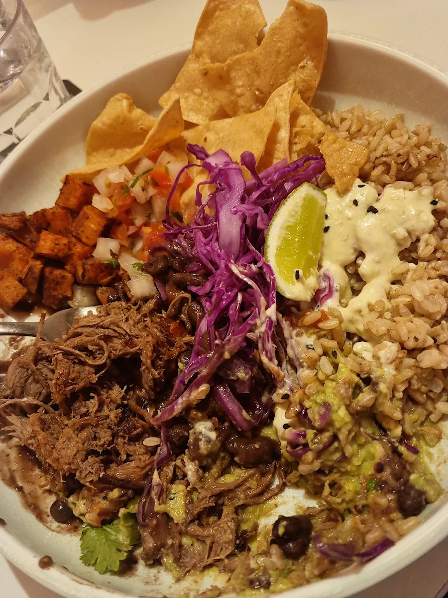 Limp Brisket Burrito Bowl with Extra Guaccamole