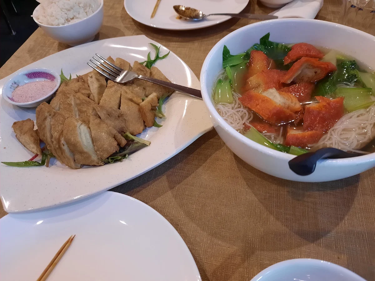 Vegan Crispy Chicken with Salt and Vegan Duck Noodle Soup