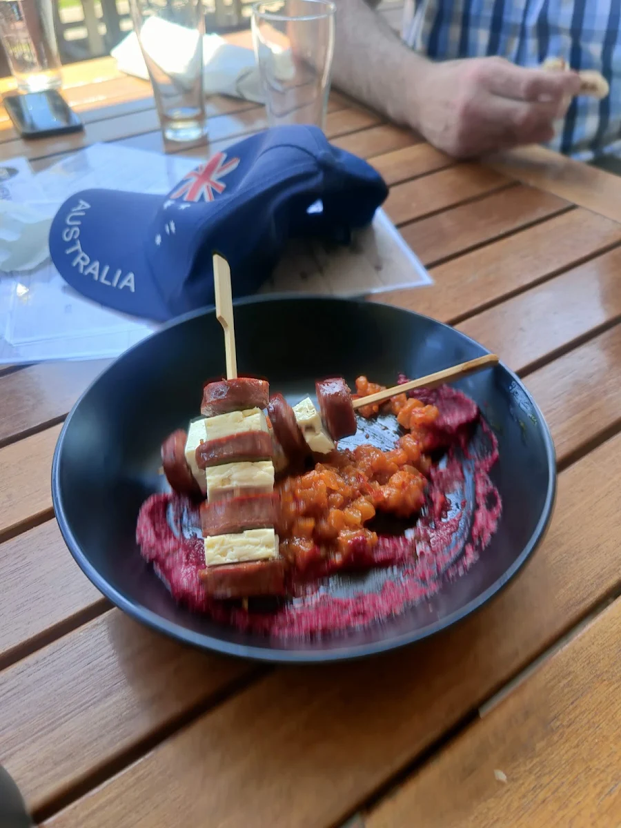 Chorizo and Feta Bites with a Beetroot Hummus