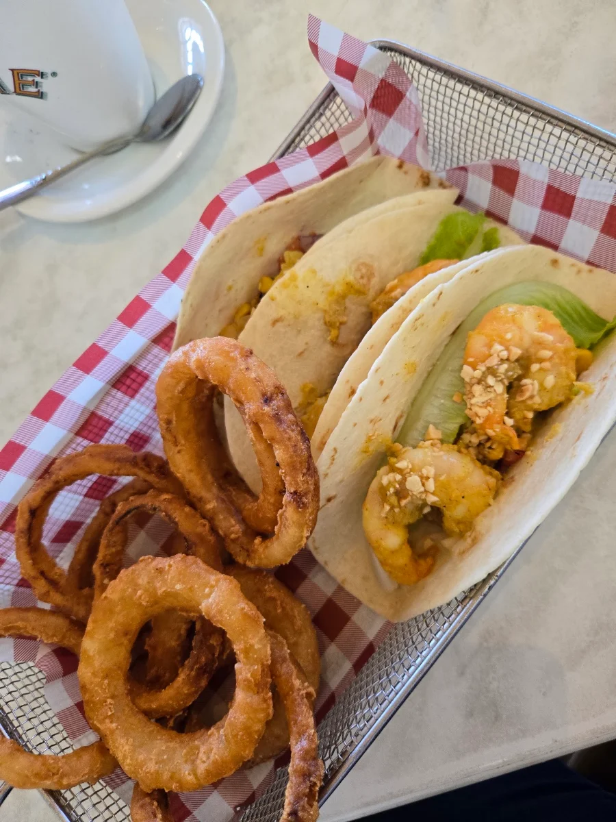 Prawn Tacos with Onion Rings