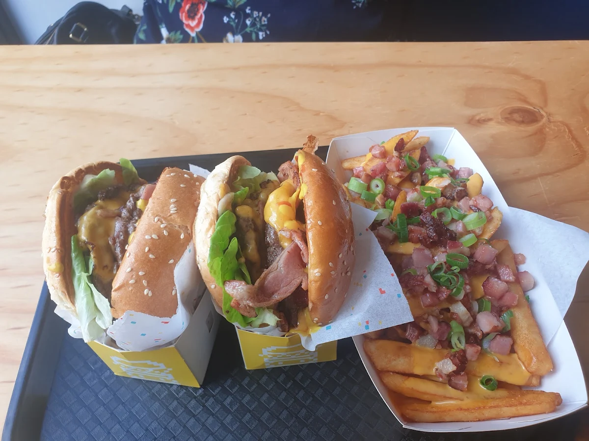 Double Dragon Burger with Cheesy Bacon Cheese Fries
