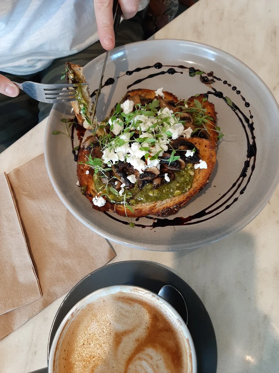 Mushroom Pesto and Cheese on Sour Dough