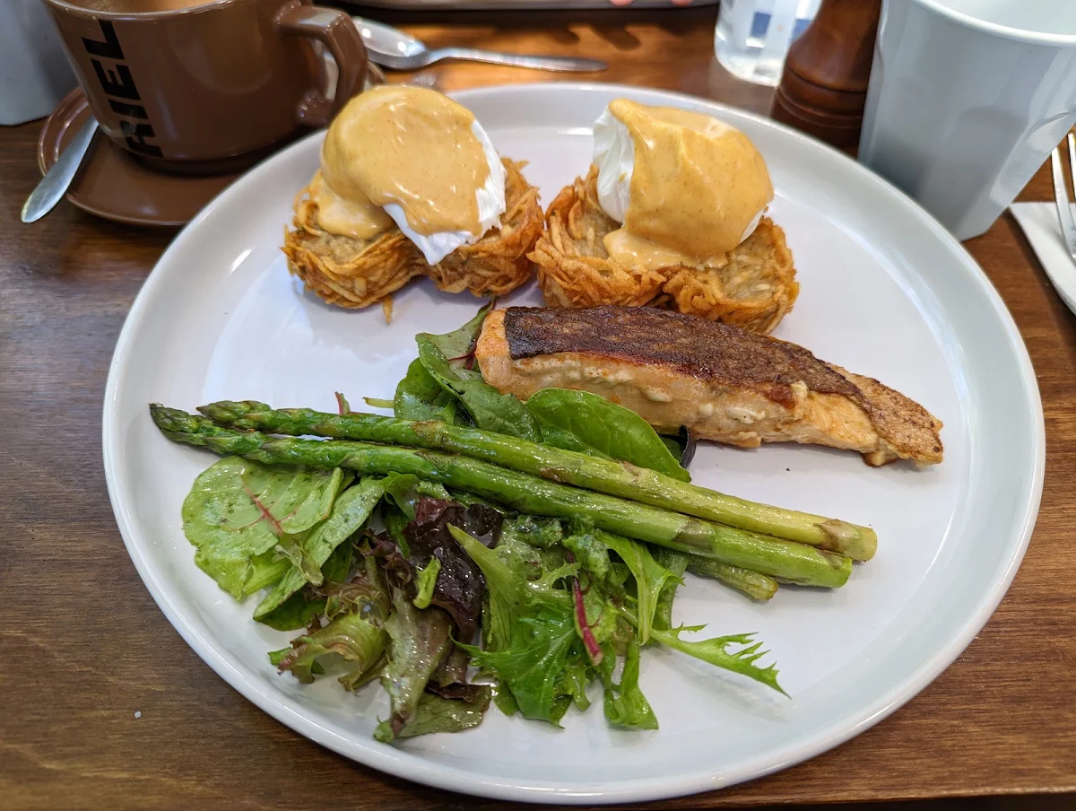 Hash Benedict with Grilled Salmon