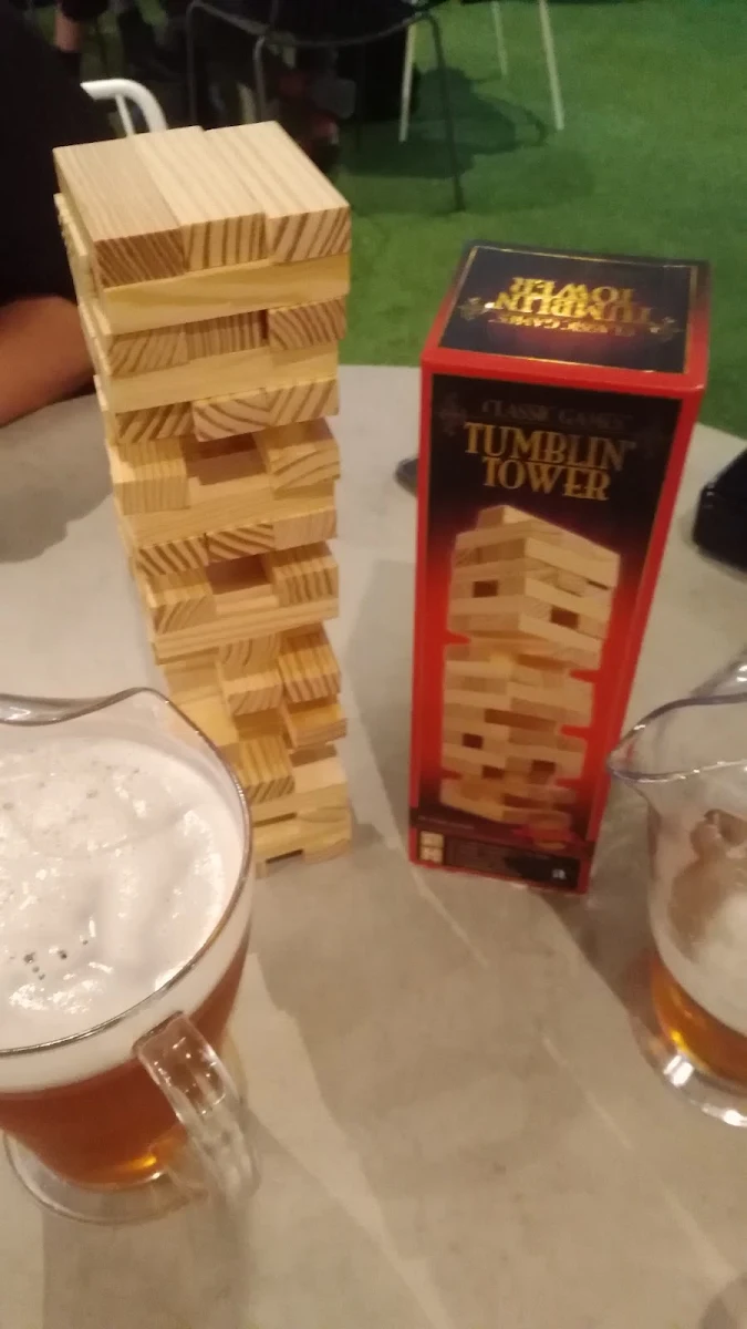 Tumbling Tower Game with Carton Draft Beer