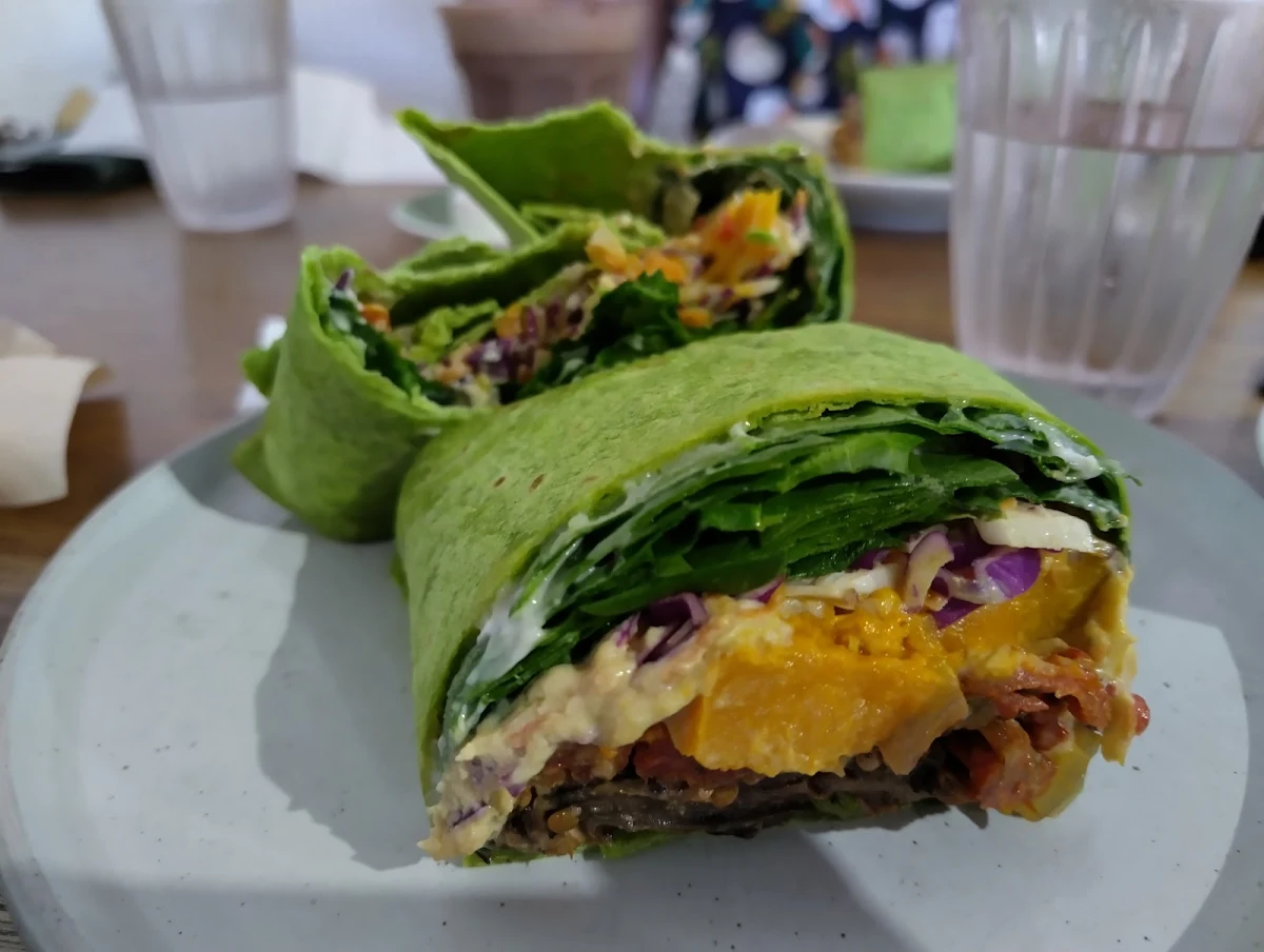 Vege Wrap, Fellowship Drive Cafe - Flying West Coffee.