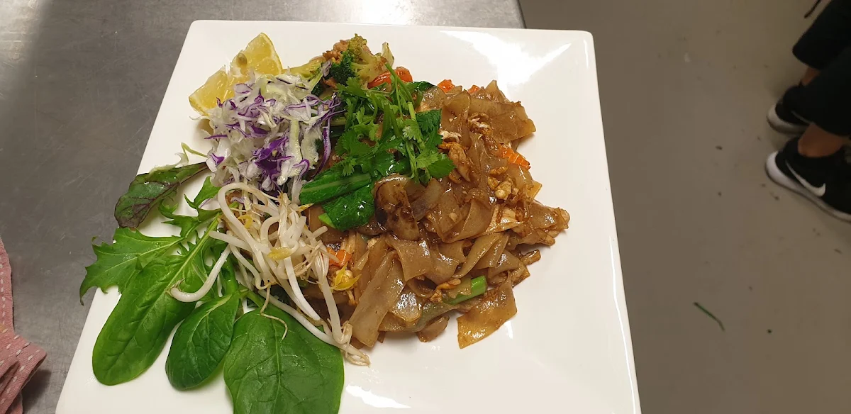 Fried Rice Pad See EW Noodles Meal with Chicken Satay