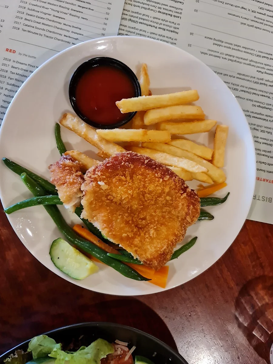 Chicken Schnitzel with Chips and House Salad