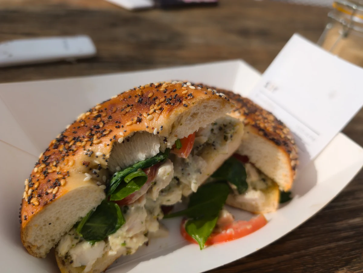 Pesto Chicken Bagel, Folk & Merchant