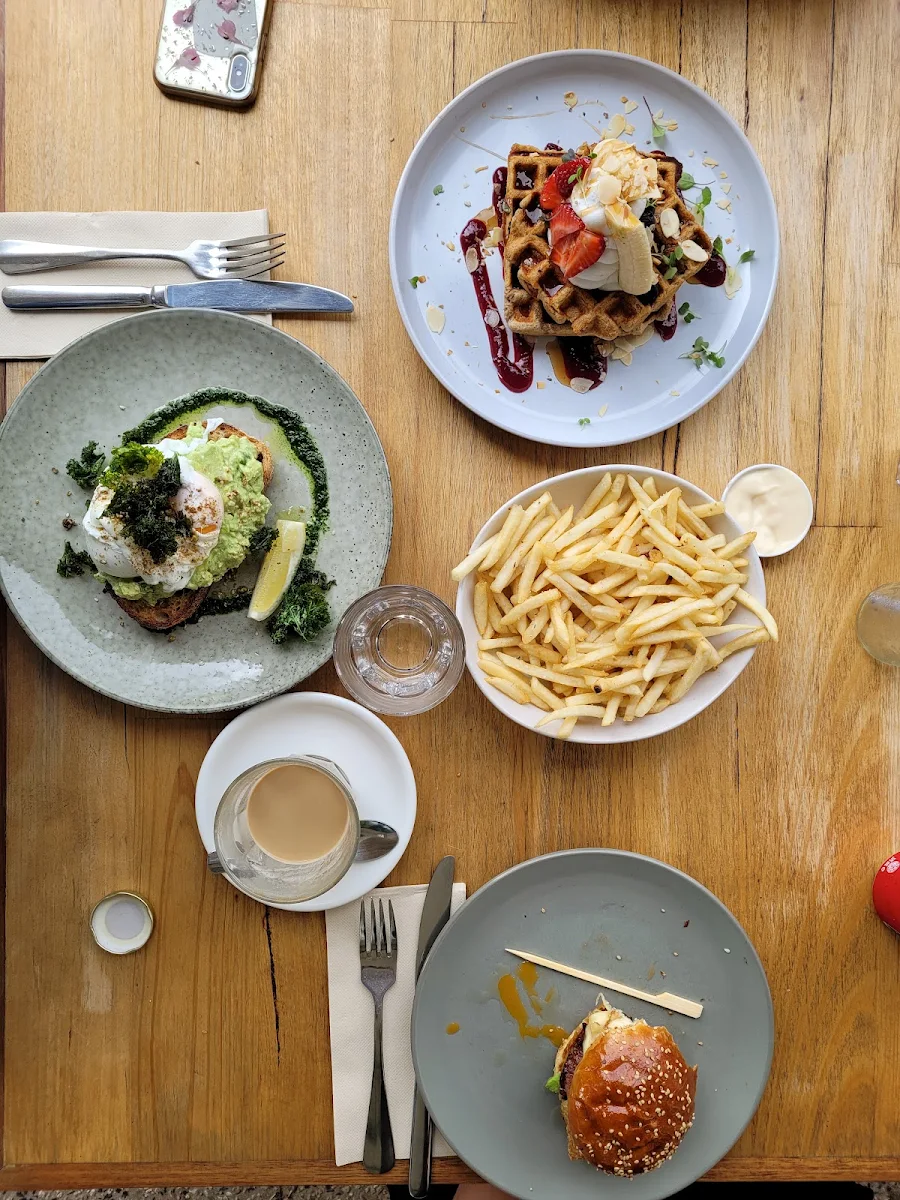Smashed Avocado Waffle Bacon and Egg Roll, The Hill Cafe