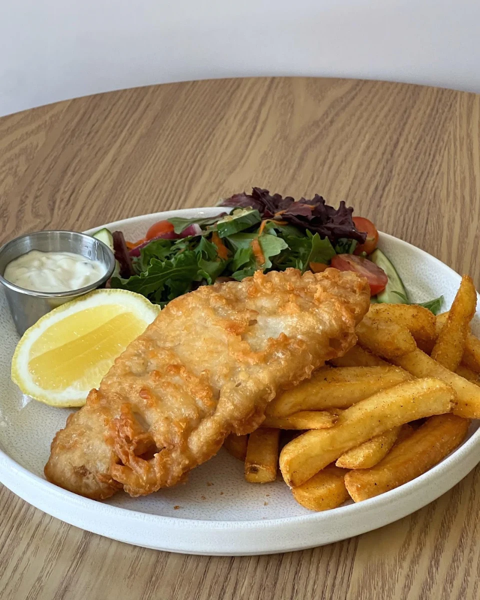 Crumbed Fish Chips and Salad