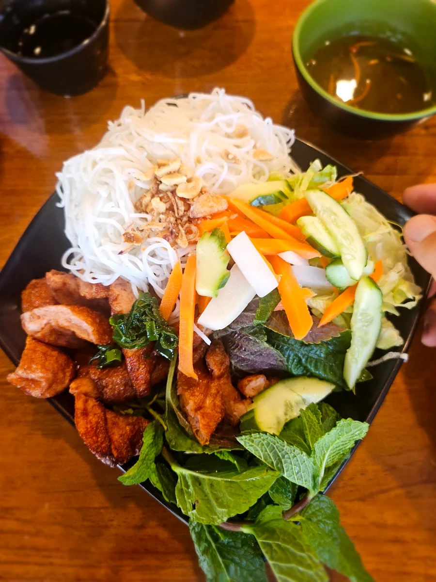 Grilled Pork and Crispy Spring Rolls Vermicelli Salad